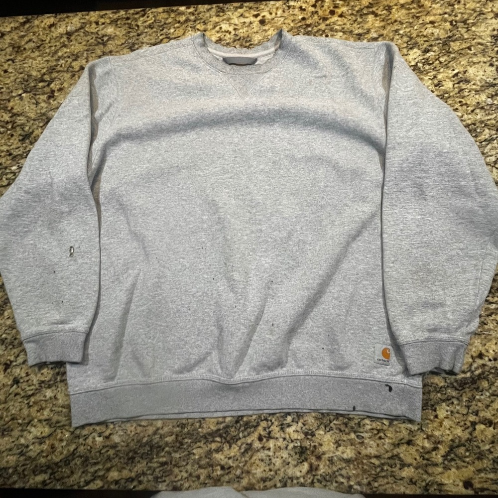 Carhartt Mens XL Loose Fit Crewneck Sweatshirt Heather Gray Distressed Workwear